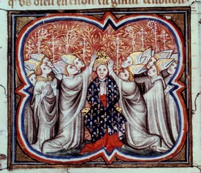 The coronation of King Philip II Augustus (1165-1223) in Reims Cathedral on 1/11/1179. Miniature from a 14th-century manuscript. Paris, National Library