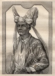 The expedition around the world (1790-1792) by Captain Etienne Marchand: portrait of the king of the island Timor (Indonesian archipelago) - illustration taken from 