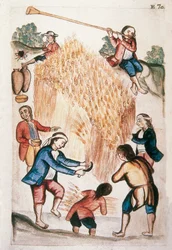 The harvest, from the book "Trujillo del Peru" or "Códice Martínez Compañón", by Baltazar Martinez Compañón y Bujanda, bishop of Trujillo (1782-1785)