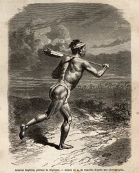 The imperial runner, carrying the Mikado dispatches. Engraving to illustrate the voyage to Japan, in 1863-1864, by Aime Humbert, minister of the Swiss Confederation, in 