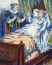 The prince shows the ring to his mother. Anonymous illustration for 