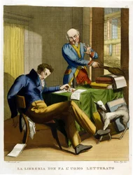 The saying: The library does not make man cultivated. Illustration from a collection of 18th century proverbs