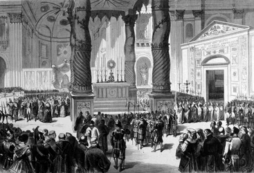 Vatican Council I. Rome. The prelates crossing the Basilica of St. Peter to the Hall of the Council. 1870