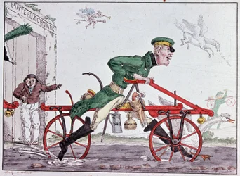 Velocipedes draisiennes - caricature on Baron Drais