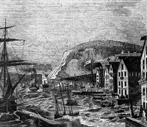 View of Cap Diamant where is located a part of Quebec, Quebec. (Canada), engraving of 1810.