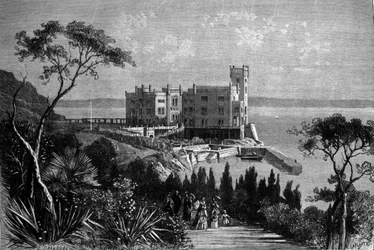 View of the Castle of Miramare in Trieste (Austrian Period), Engraving from 1885
