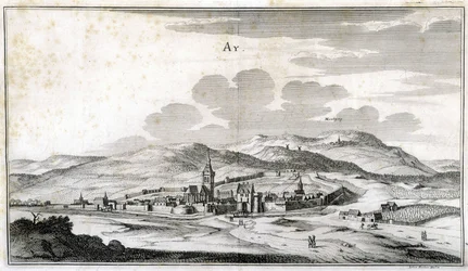 View of the city of Ay. Engraving from the end of the 18th century