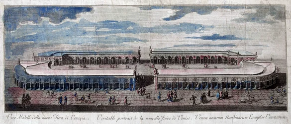 View of the fair of Venice, Italy. Engraving from the 18th century