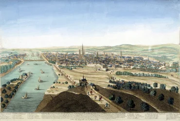 View of the port and the city of Rouen; Engraving of the 18th century