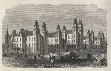 Ward Island Emigrant Hospital - New York State - The Emigration Commission Establishment - Engraving in 