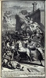 With the two armies joining the rise of the dawn, Jupiter sent Iris to tell Hector to withdraw from the battle and to return only when Agamemnon hurts, would be forced to move away from the battlefield. Illustration of book XI of the Iliad of Homer, French