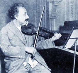 Albert Einstein Playing His Violin (b/w photo)