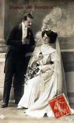 Bridal Couple, Greeting Postcard for a Wedding, 1920s