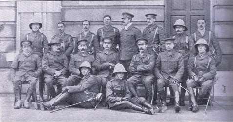 Col Owen, Major Boole-Smith and the other officers of the Dragoon Guards, from After Pretoria: The Guerilla War published by Harmsworth Bros Limited