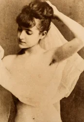 Half-length portrait of a partially nude girl