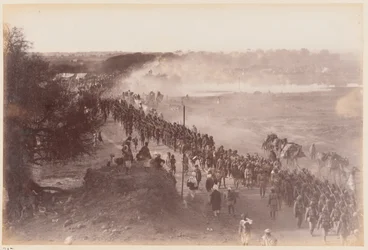 Indian Army infantry on the march, Delhi Camp of Exercise