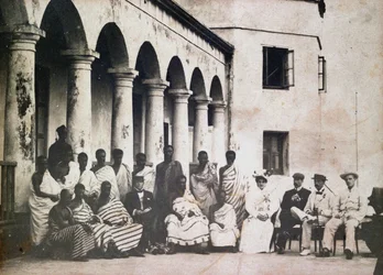 King Prempeh and Court with Dr. de Groot and Mrs. de Groot at Gold Coast Castle