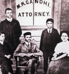 Mahatma Gandhi Sitting with Four Associates in Front of His Attorney Legal Practice Office at Johannesburg, South Africa