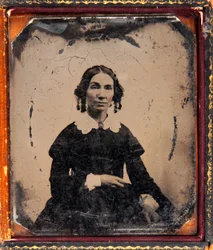 Portrait of a woman. Daguerreotype (Daguerre) under frame circa 1850.