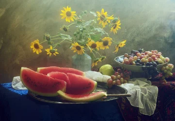 Sunflowers And Summer Fruit