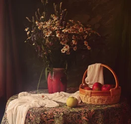 Wildflower and Apple Still Life