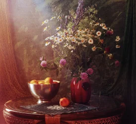 Wildflowers and Peaches Still Life
