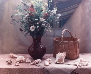 Wildflowers and Seashells Still Life