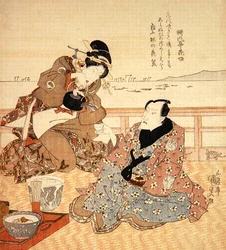 Onoe Kikugoro III taking tea at Shinagawa, c.1825