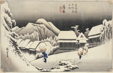 Evening Snow at Kanbara from the series 53 Stations of the Tokaido, c.1833-4