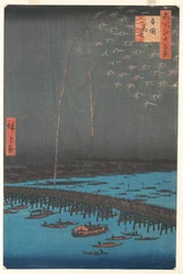 Fireworks at Ryogoku Bridge, from the series One Hundred Famous Views of Edo