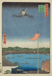 Komagata Hall and Azuma Bridge, No.62 from the series "One Hundred Famous Views of Edo"