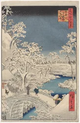 Picture of Twilight at the Drum Bridge in Meguro, from the series 100 Views of Famous Places in Edo