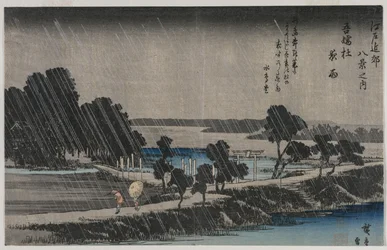 Night Rain at the Azuma Shrine from the series Eight Views of the Environs of Edo