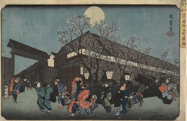 Night View of Nakanomachi with Cherry Blossoms in the Yoshiwara, 1832-1834