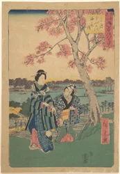 Plum-blossom Viewing in the Third Month at Sumida River, from the series Annual Events at Famous Places in the Eastern Capital (Tōto meisho nenjū gyōji sangatsu sumitagawa waka mōde)