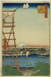 Ryogoku Ekoin and Moto-Yanagi Bridge, from the series "One Hundred Famous Views of Edo"