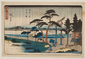 Shower on an Embankment of the Sumida River, from the series “New Selection of Famous Places in Edo”