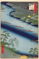 The Kawaguchi Ferry and Zenkoji Temple, from One Hundred Famous Views of Edo, 1857