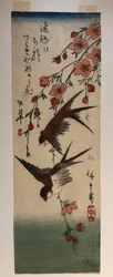 Two Swallows and a Flowering Apple Branch