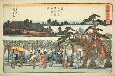 Wisteria in Full Bloom in the Precincts of the Kameido Tenmangu Shrine, from the series 
