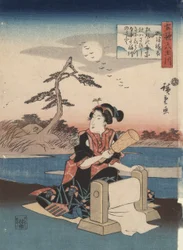 Woman Fulling Cloth in Settsu Province, from the Series Six Jewel Rivers in Old Poems