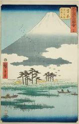 Yoshiwara: Fuji Marsh and Ukishima Plain, no. 15 from the series "Famous Sights of the Fifty-three Stations," also known as the Vertical Tokaido