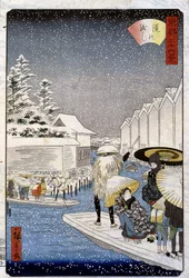 Boats under the snow, Japan - Hiroshige print