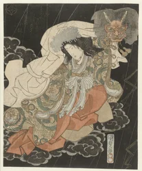 Woman with Demon Mask Among the Clouds