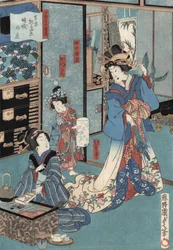 Ukiyo-e Print of Geisha with Hibachi by Kunisada II, c.1860