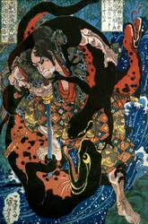 Iwanuma Kichirokurō Nobusato Series: One of the Eight Hundred Heroes of the Water Margin of Our Country (Honchō Suikoden gōketsu happyakunin no hitori), c.1836