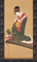 Woman Putting on Finger Plectrums to Play the Koto, early 19th century