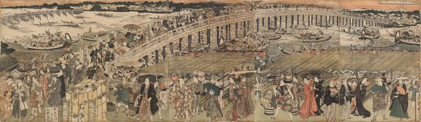 Cooling Off at Ryogoku Bridge in Edo, a Pentaptych