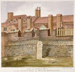 Remains of London Wall in the Churchyard of St Giles without Cripplegate, City of London, 1825