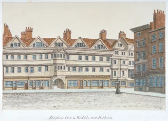 View of Staple Inn and the buildings of Middle Row in the centre of Holborn, London, 1850